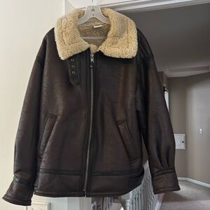Faux Leather Longline Aviator Jacket